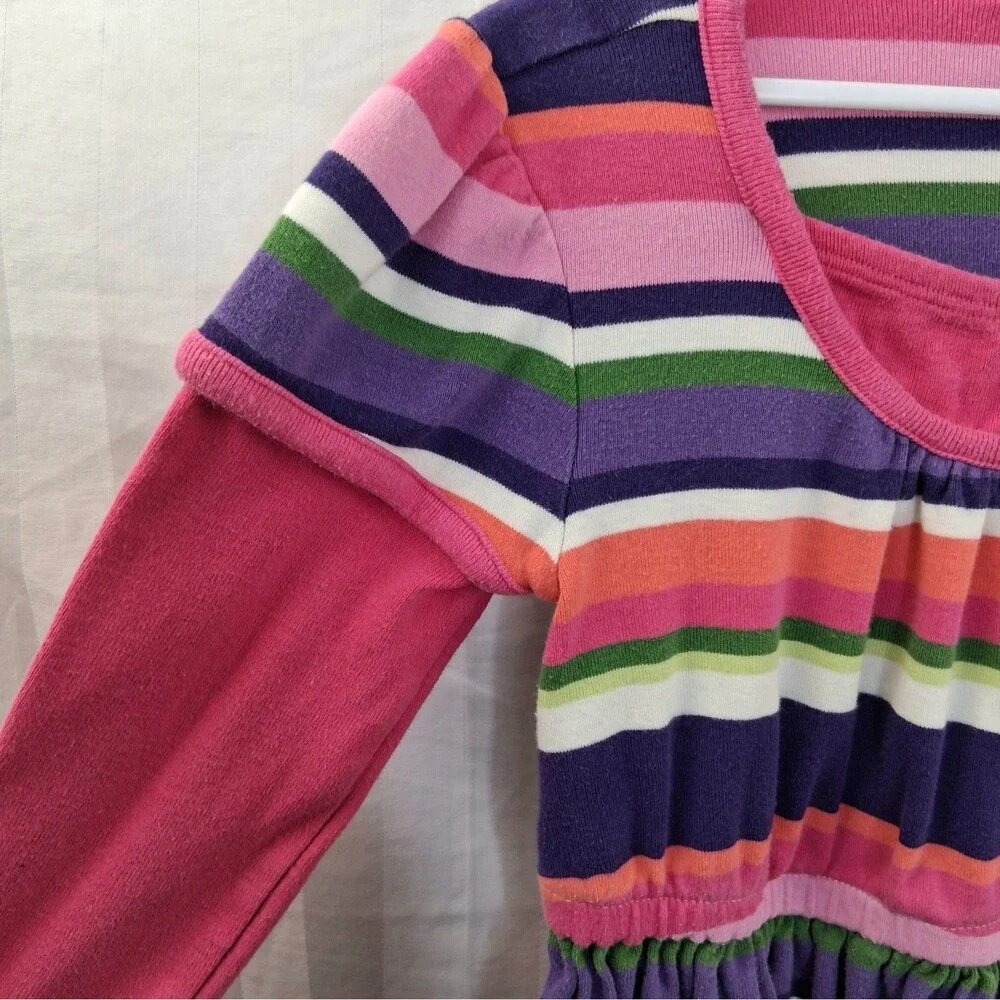 Gymboree Falling For Feathers Striped Dress Size 7 Colorful 3D Flowers